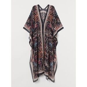 NWT H&M long beach kaftan, black/leaf print, S/M